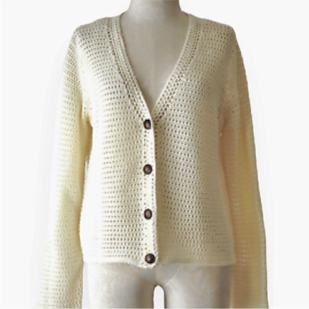 Revolve Joie Open Knit Stitch Crochet Cream White Cardigan - Picture 3 of 8